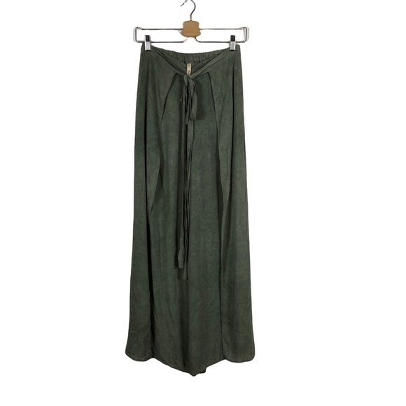 Elan Pants - Elan women’s green wide leg open tie front wrap front palazzo pants